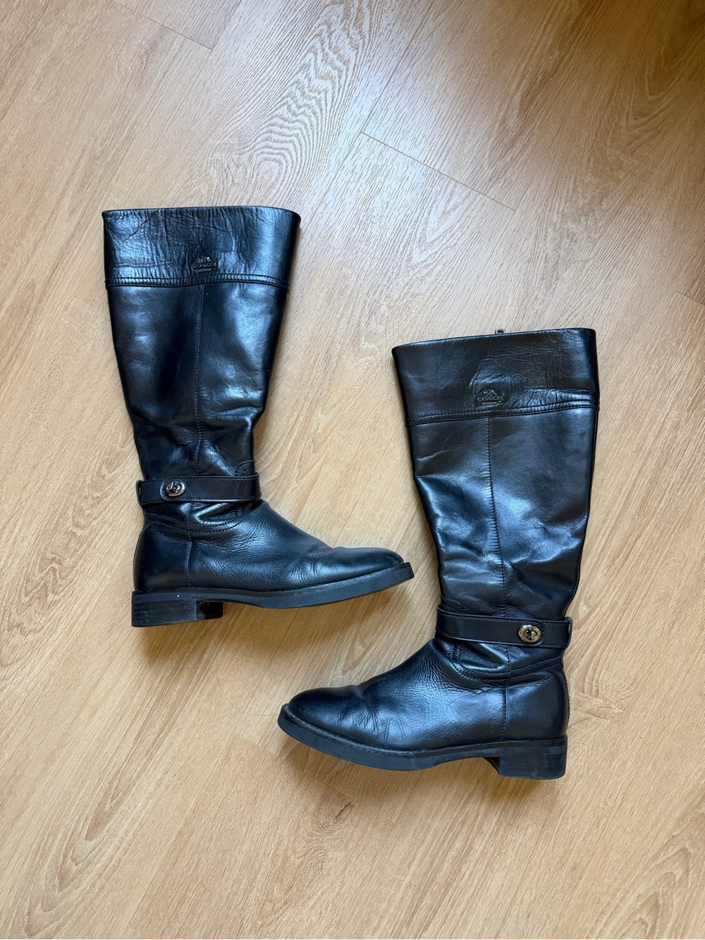 Coach Eva Extended Calf Black Leather Over-the-Knee Riding Boots